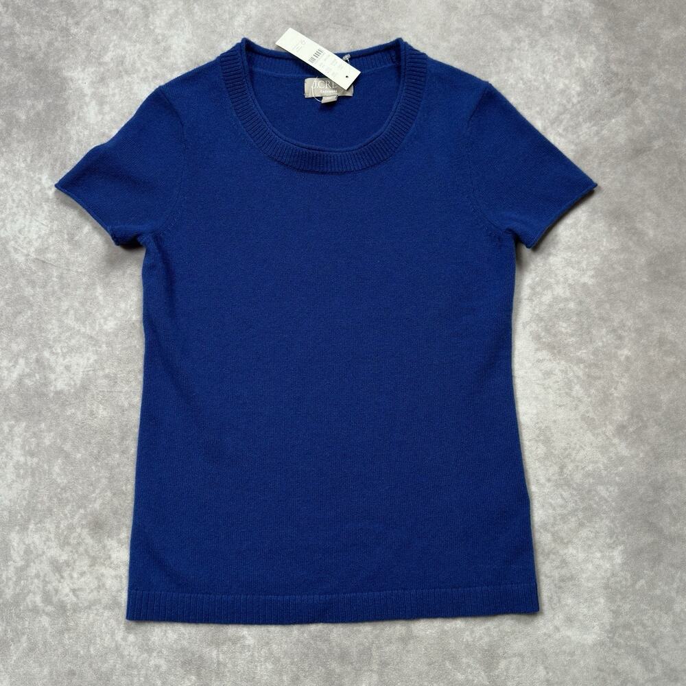 J Crew 100% Cashmere Relaxed T Shirt Womens XXS NWT Cobalt Blue Short Sleeve 2XS